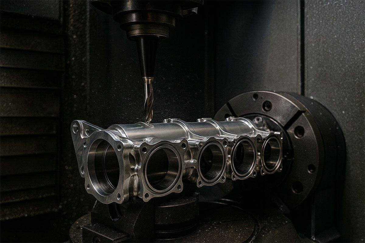 5-axis CNC machining: simultaneous XYZ + A/B rotation for complex, multi-sided parts