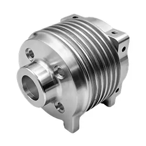 Mill-turn CNC machined ribbed housing with internal threads and cooling fins