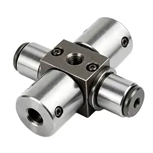CNC machined alloy cross shaft with precision-cut features for optimal fit.