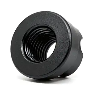 Black oxide coated CNC nut with corrosion-resistant and durable finish.
