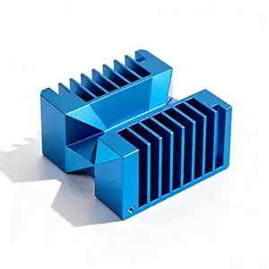 Blue color anodized heat sink with efficient cooling fins and protective coating.