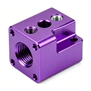 Purple color anodized CNC block with polished surface and robust durability.