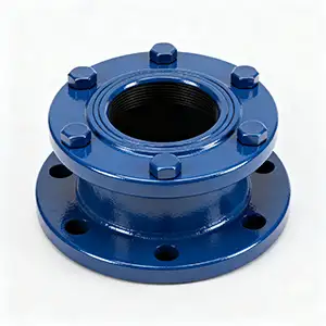 Blue painted CNC flange with a protective and aesthetic finish for durability.