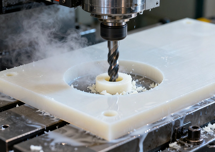 Polyethylene CNC machining overview with O-flute tooling and air blast
