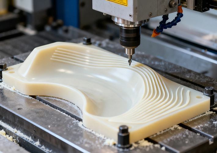Polypropylene CNC machining overview with O-flute tooling and air blast