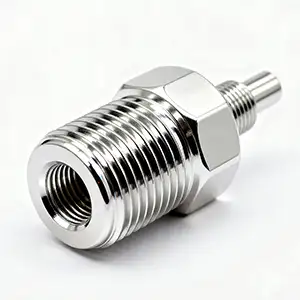 Silver-plated threaded CNC coupling with enhanced surface protection.