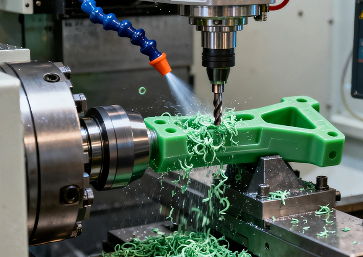 ULTEM CNC machining with sharp carbide tooling and air blast