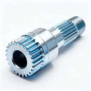 Zinc-plated threaded CNC shaft with smooth, protective coating.