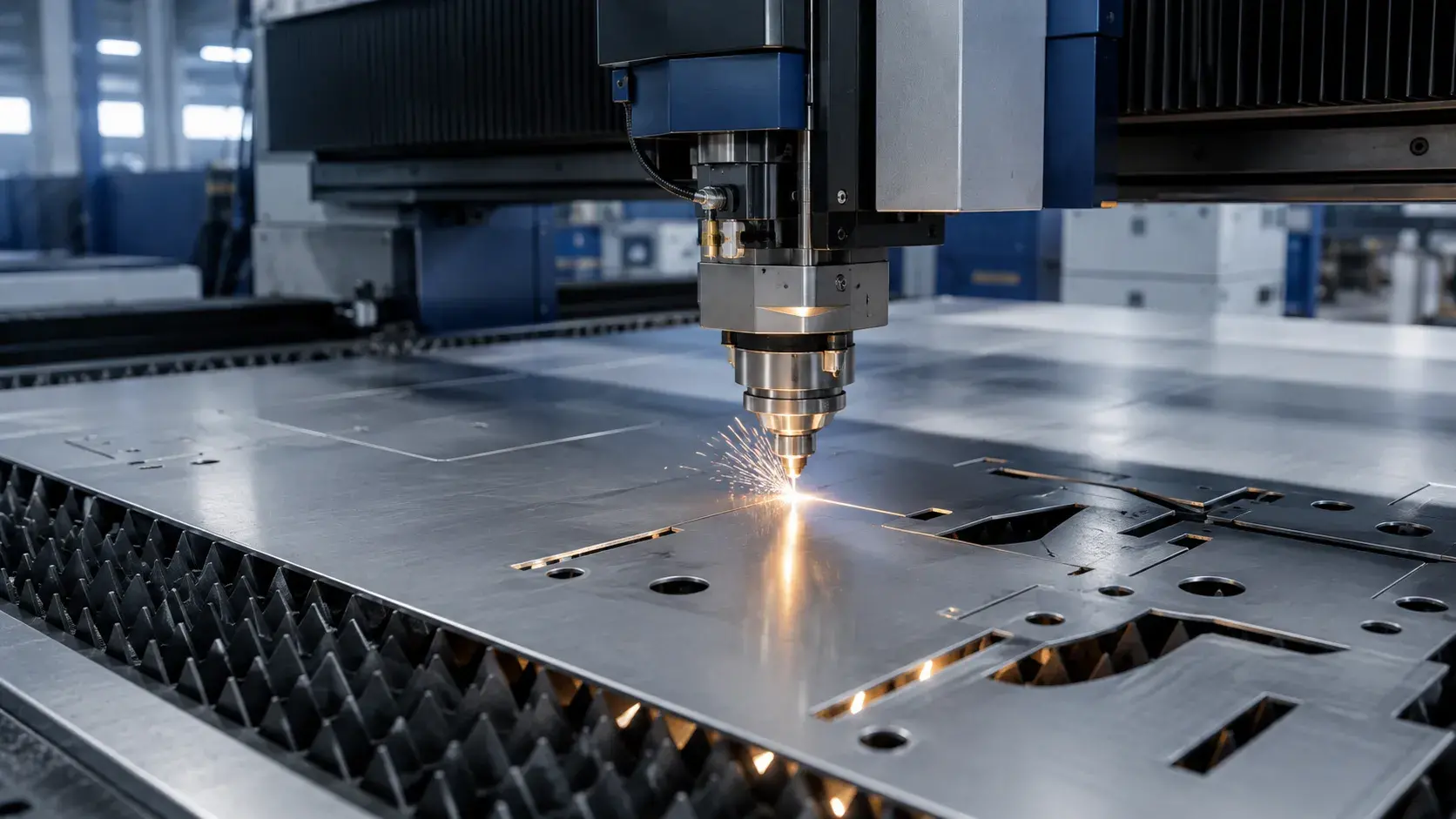 fiber laser cutting aluminum sheet in a modern workshop