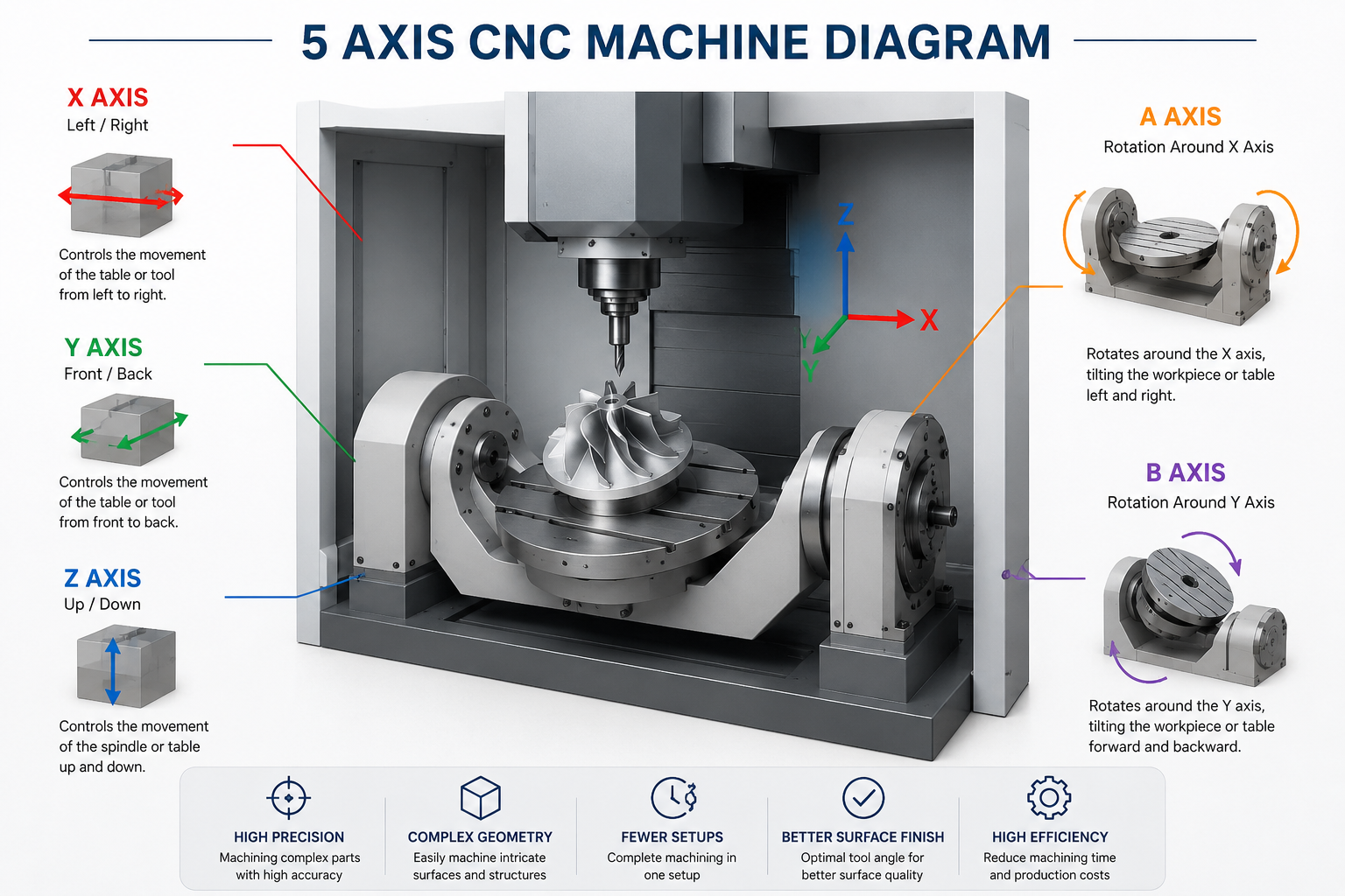 5-axis CNC machine infographic diagram