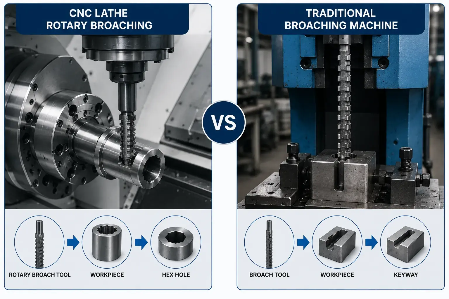 CNC lathe vs traditional broaching machine