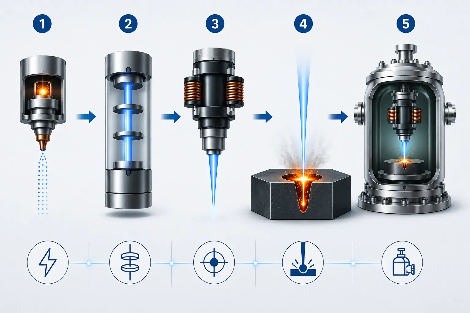 Electron beam machining process stages