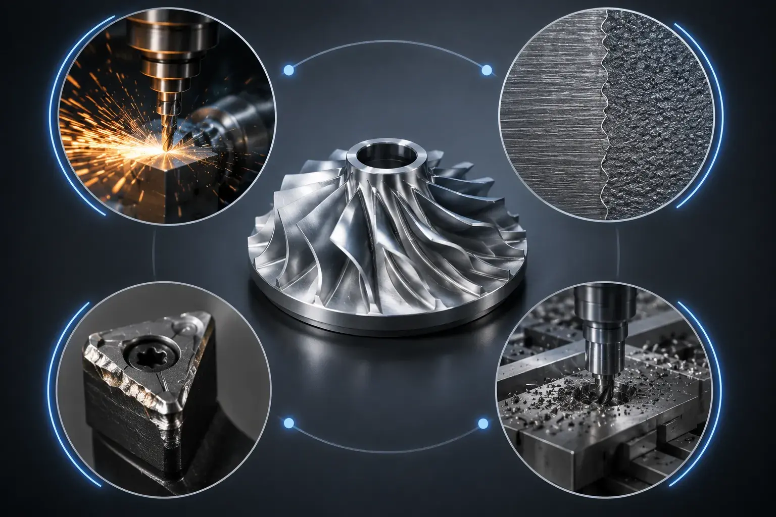 Machining process infographic with tool details