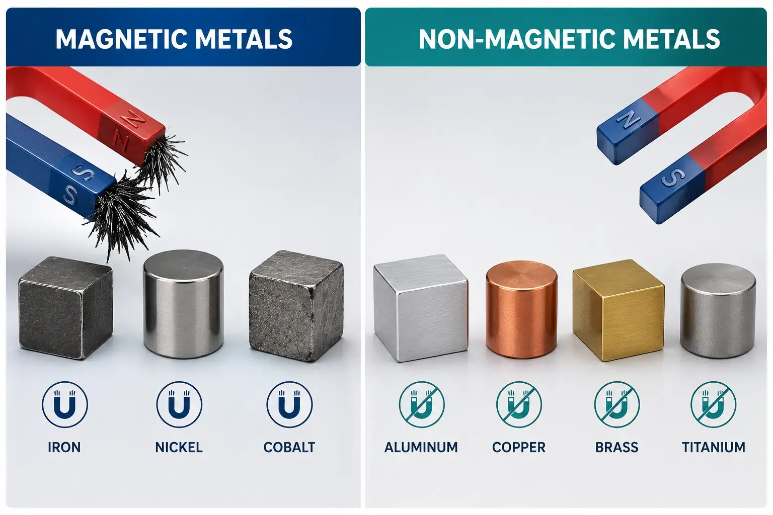 Magnetic vs non-magnetic metals comparison