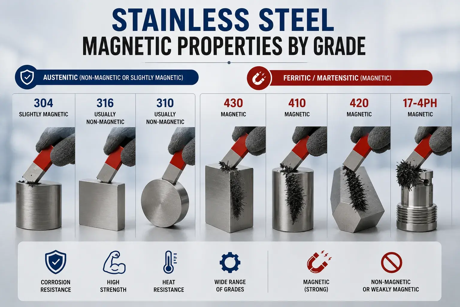 Stainless steel magnetism by grade