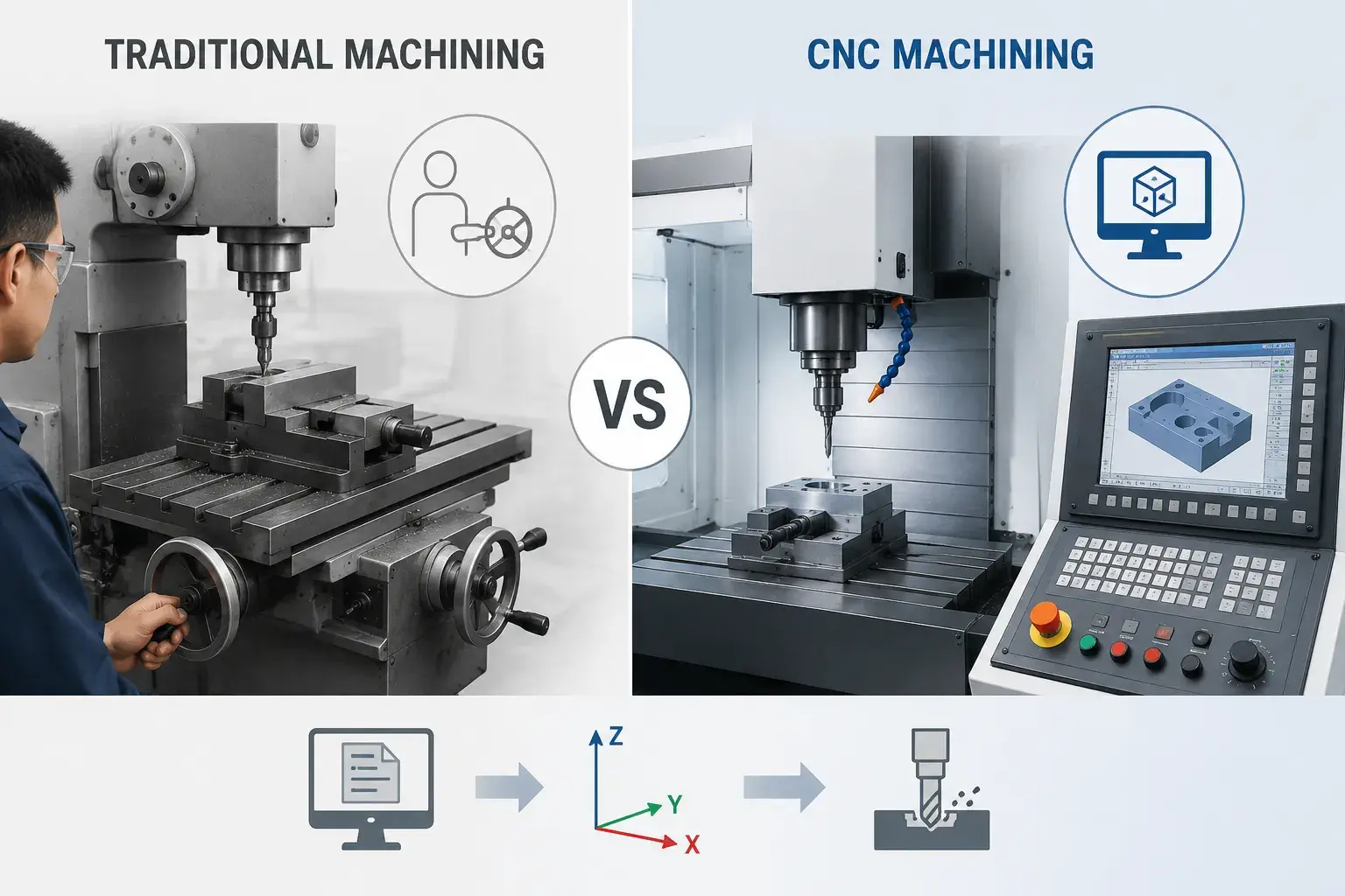 Traditional vs CNC machining comparison