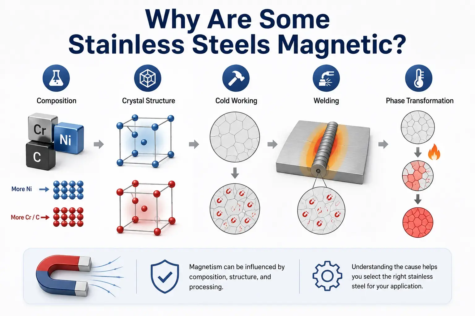 Why some stainless steels are magnetic