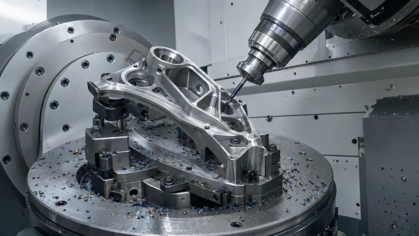 5-axis titanium machining of a complex aerospace bracket