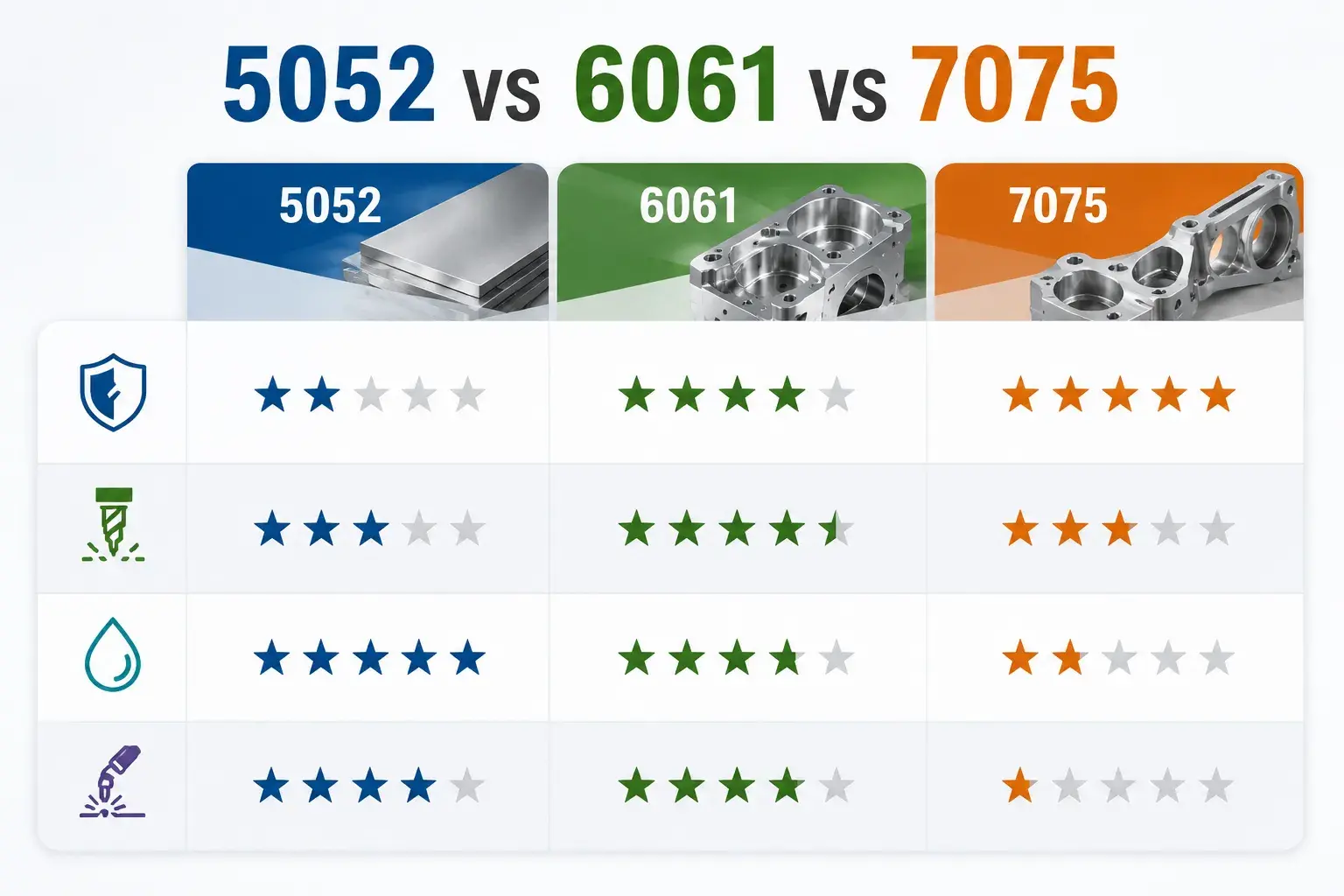 5052 vs 6061 vs 7075 comparison