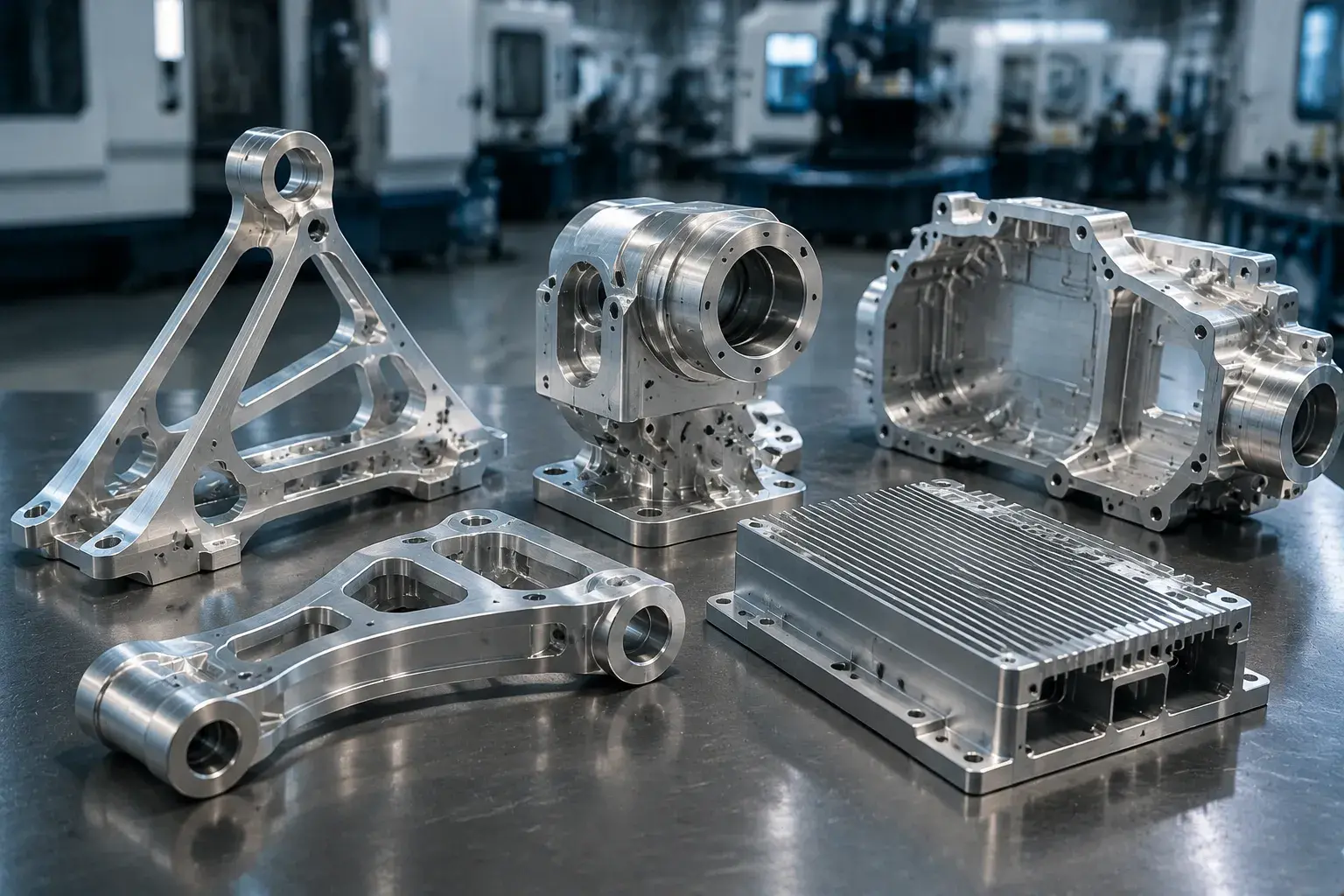 CNC machined aluminum components used in aerospace automotive robotics and electronics industries