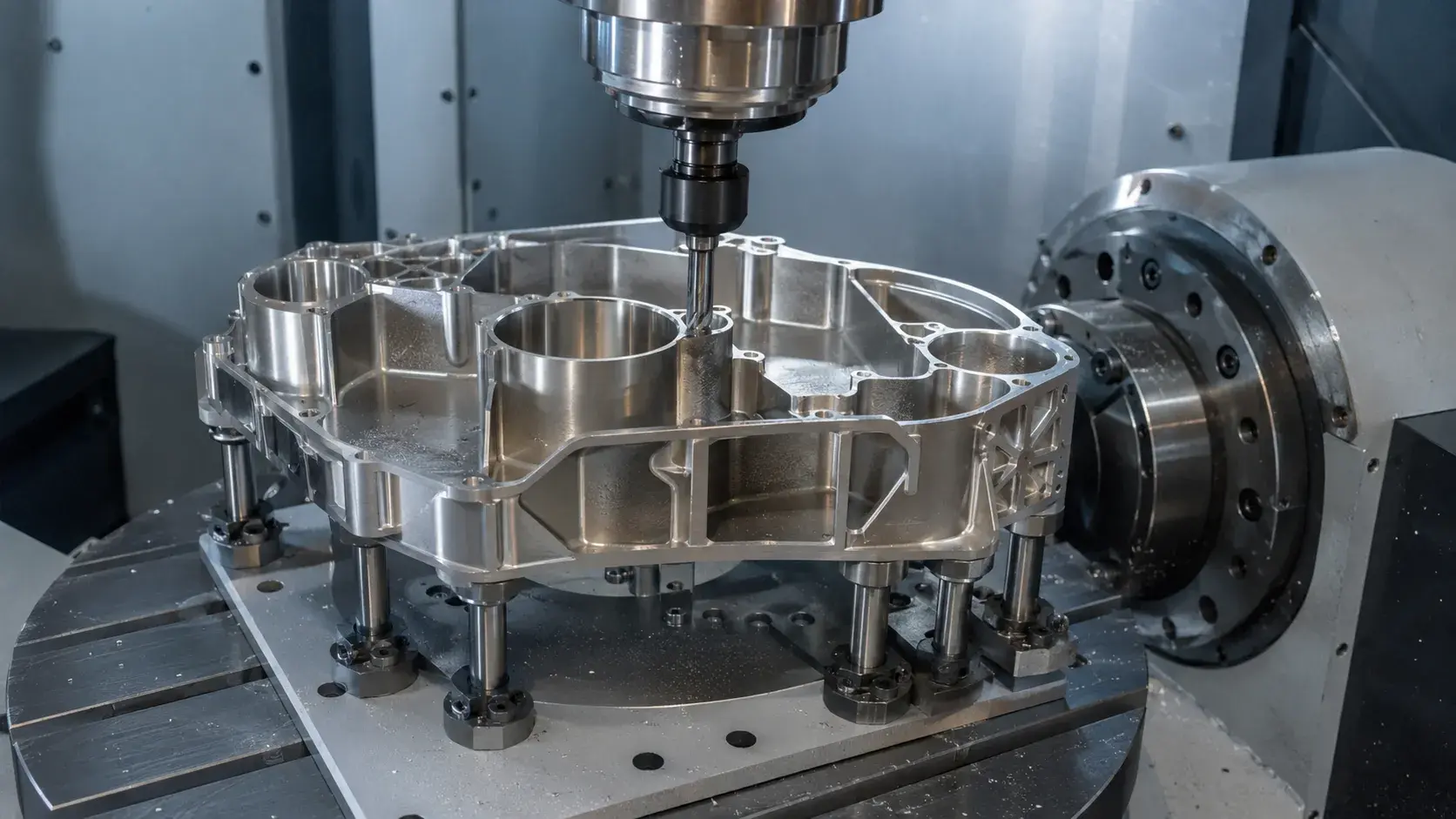 Thin-walled titanium part machined with controlled workholding