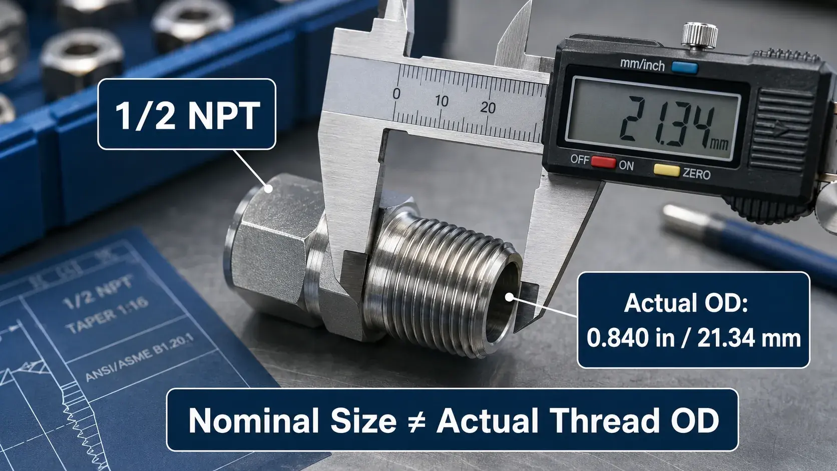 12 NPT actual outside diameter measurement with caliper