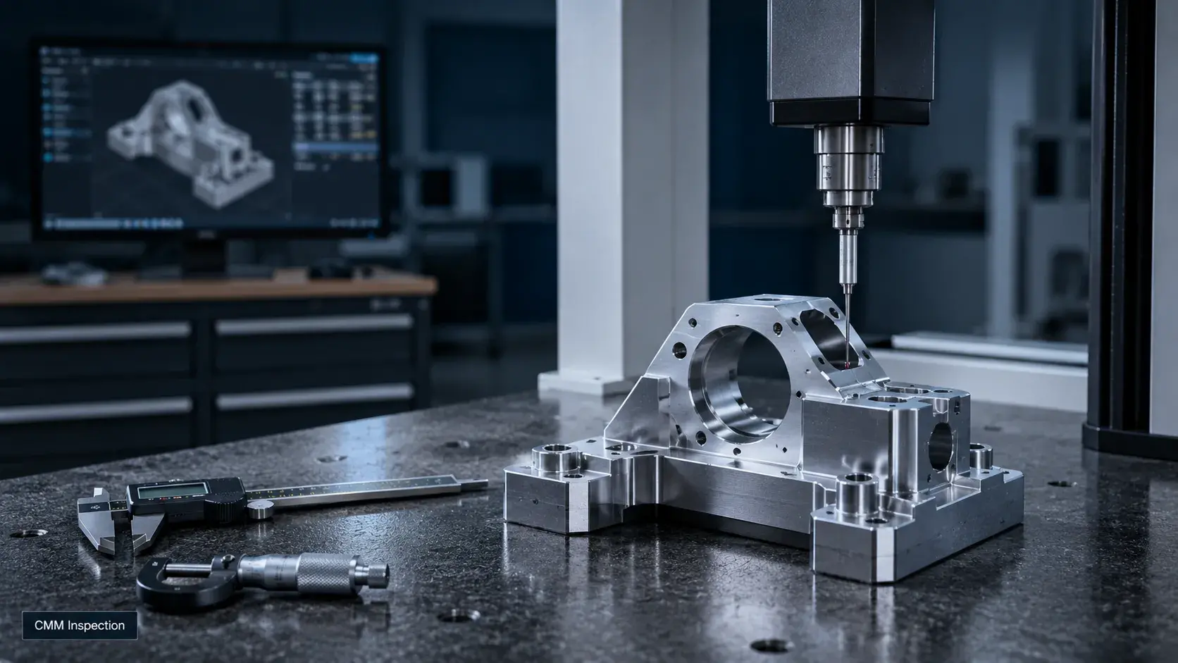 CMM inspection of a precision CNC machined part