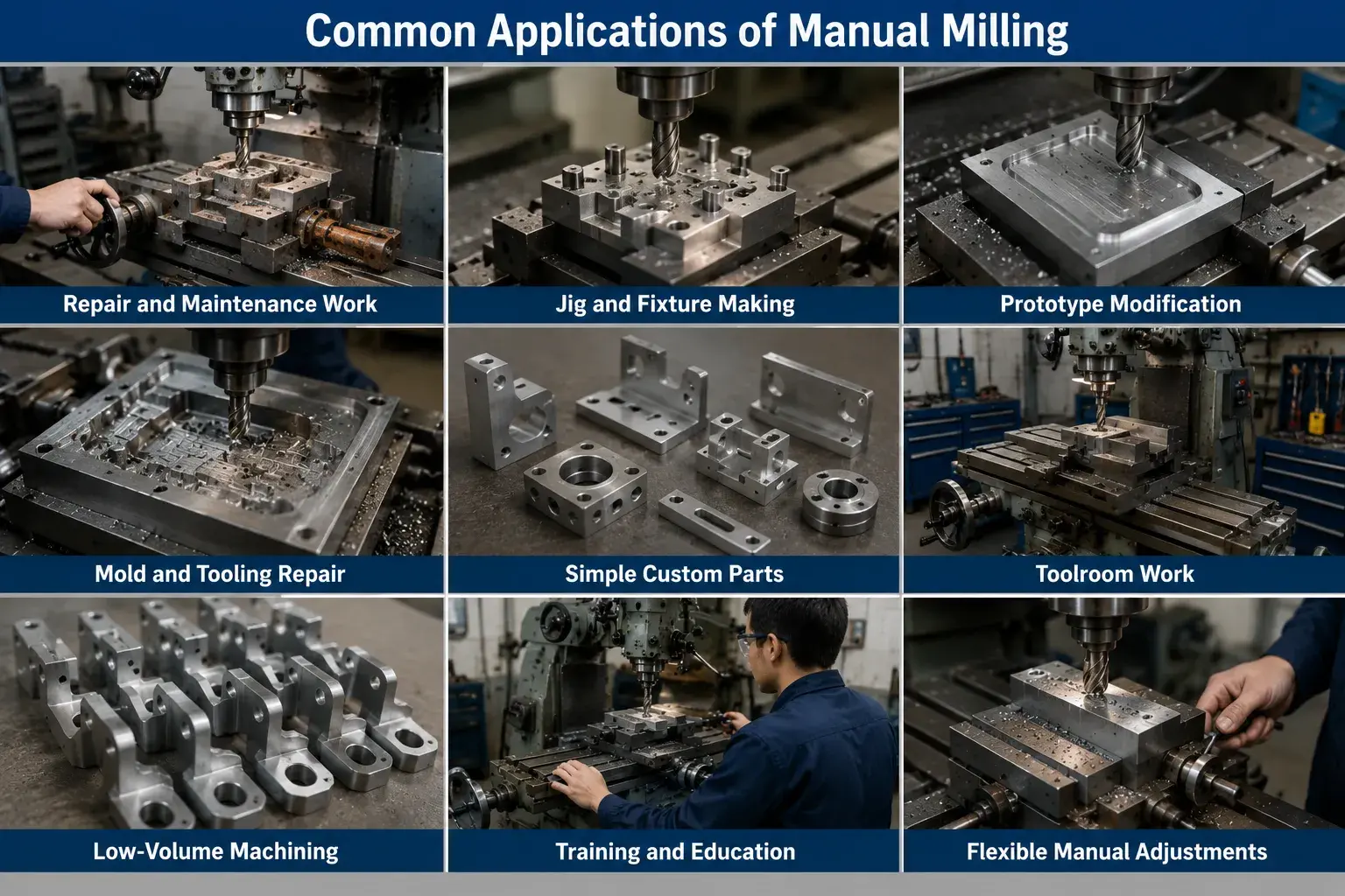 Common applications of manual milling in repair tooling prototypes and low-volume machining