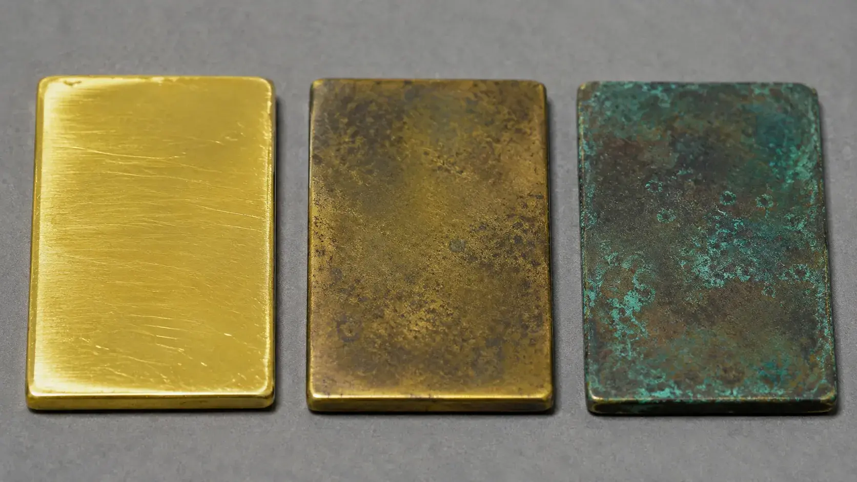 Brass oxidation process showing surface tarnish development
