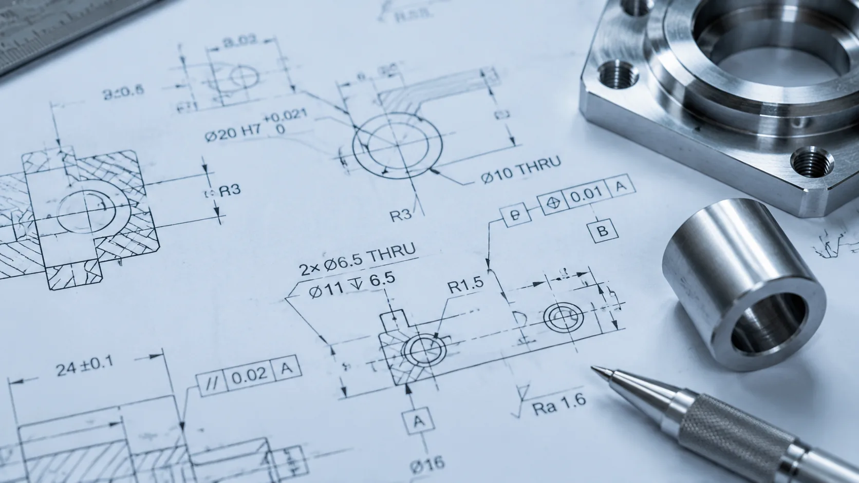 Close-up of engineering drawing symbols