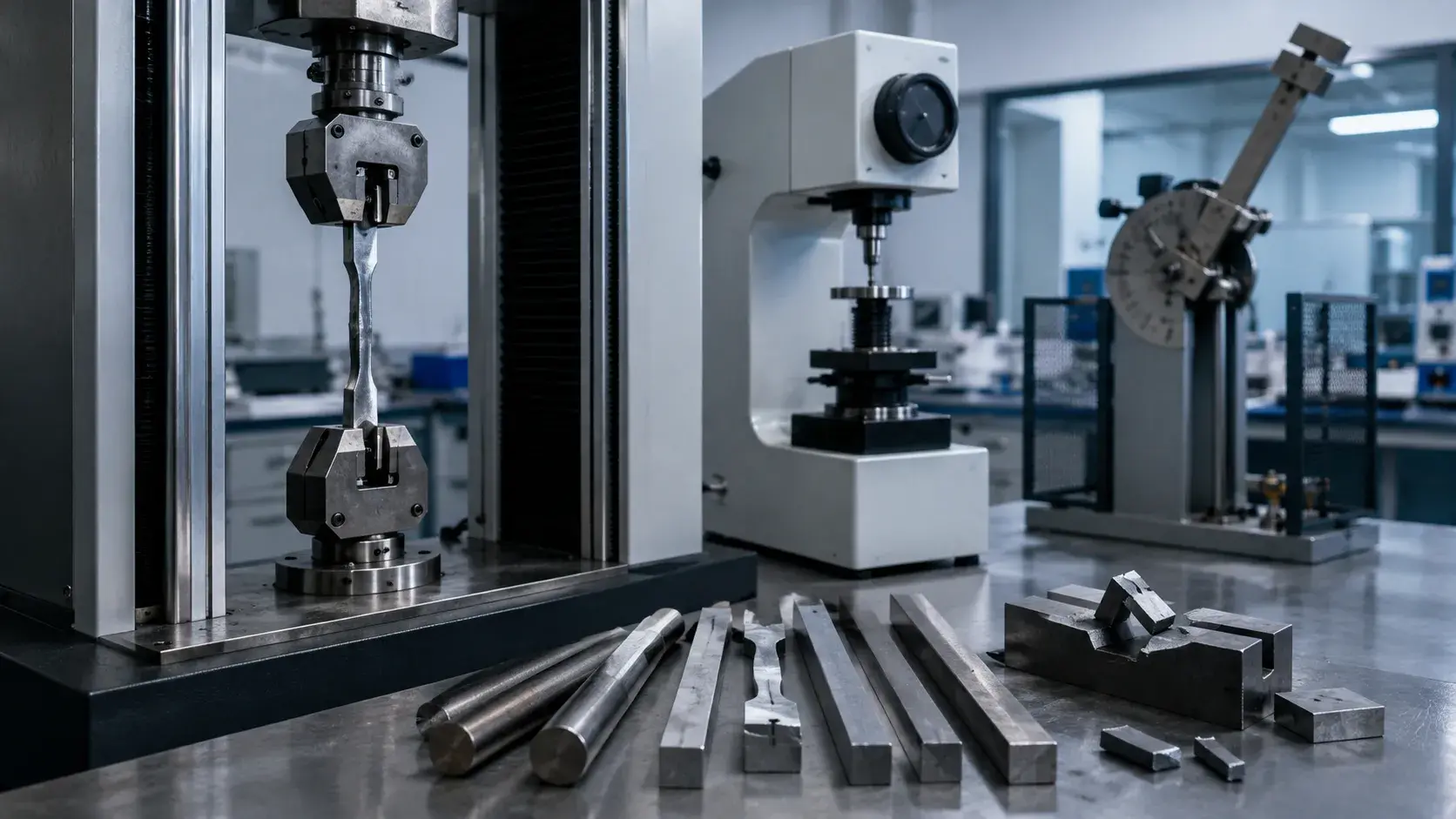 Metal strength testing for tensile strength hardness and toughness