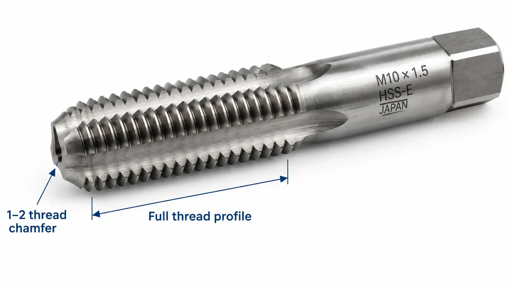 Bottoming tap short chamfer and full thread profile