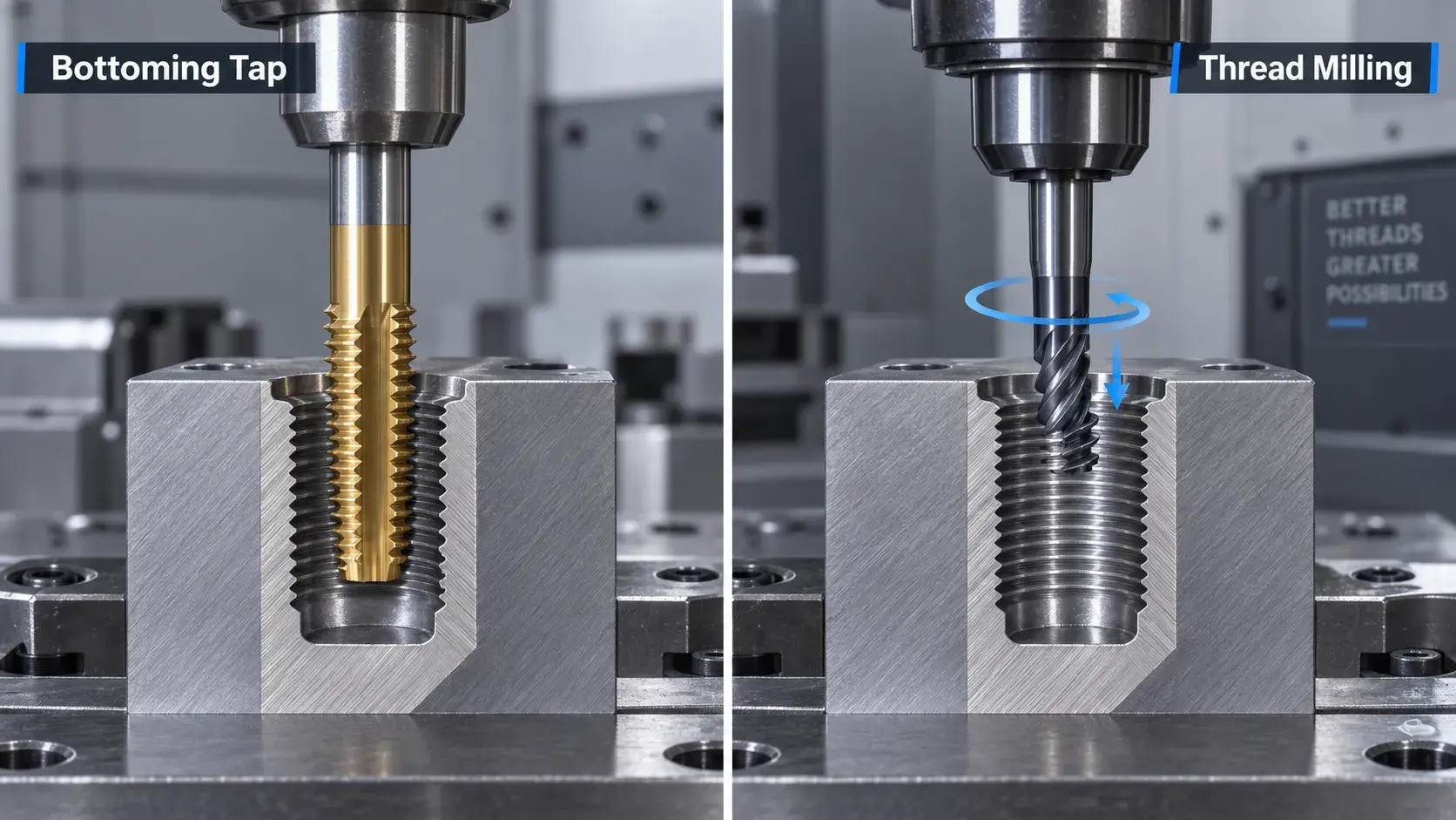 Bottoming tap vs thread milling