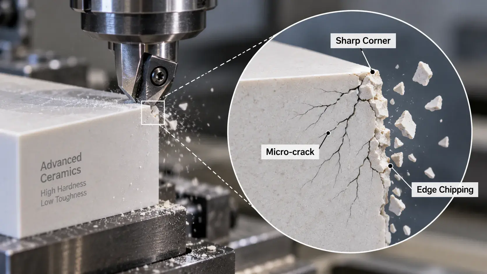 Ceramic machining micro-cracks and edge chipping