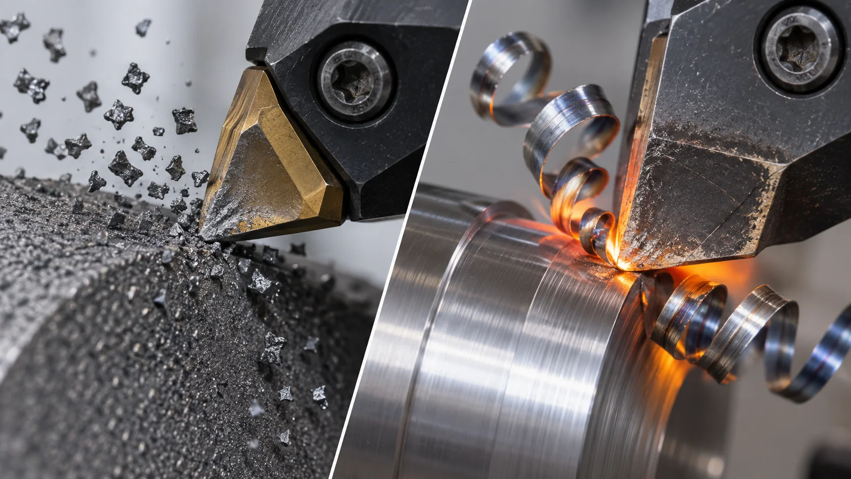 Cutting tool wear when machining cast iron and steel