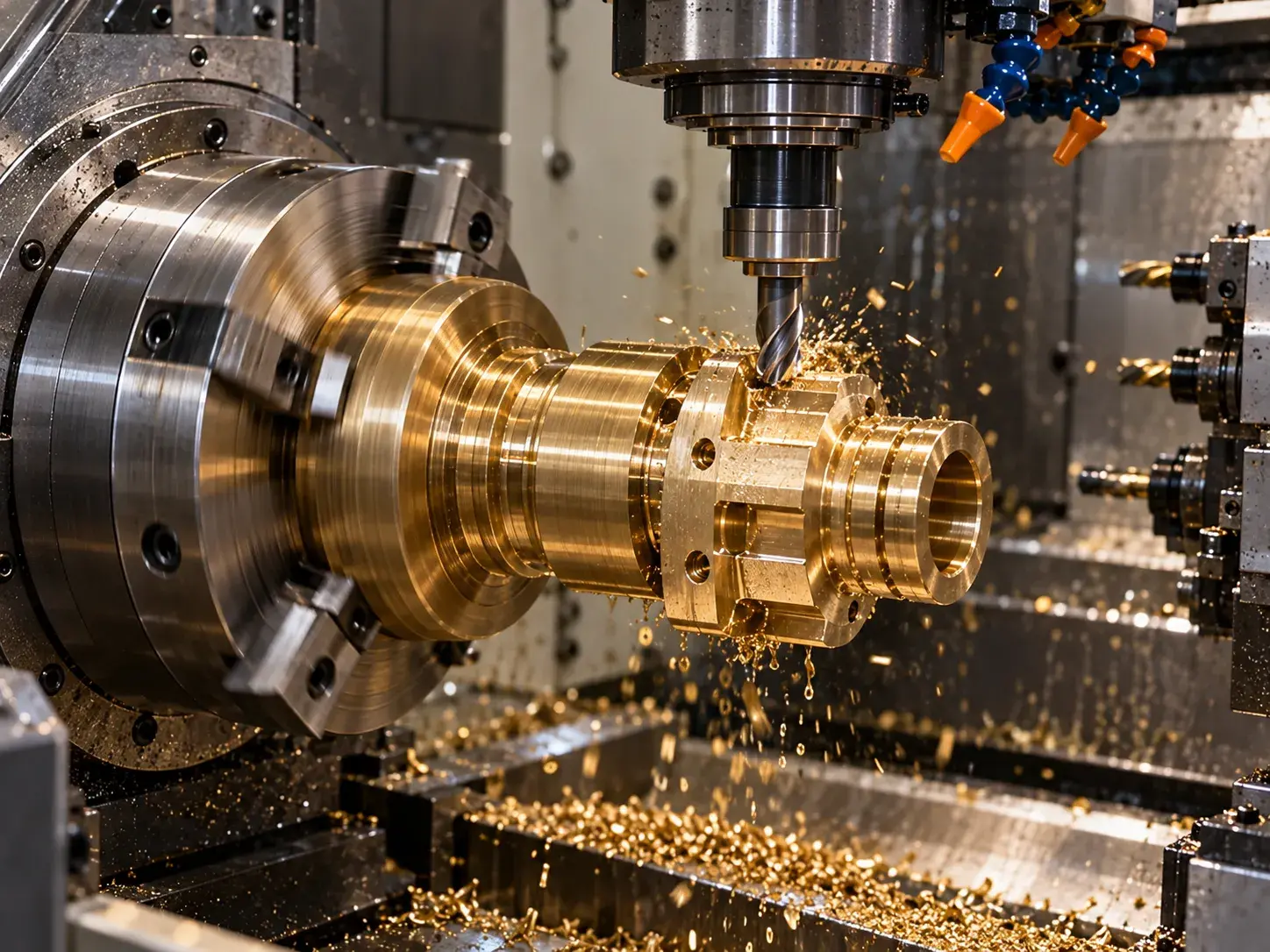 Mill-turn machining for complex custom brass parts