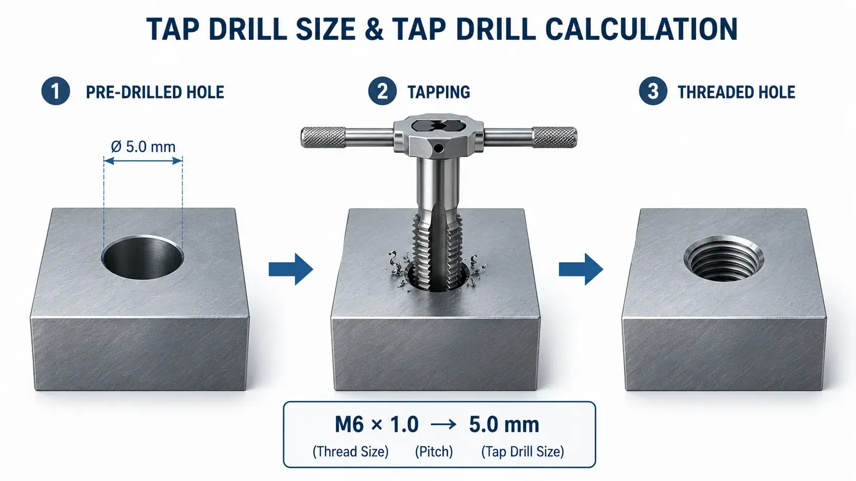 Tap drill size and calculation example