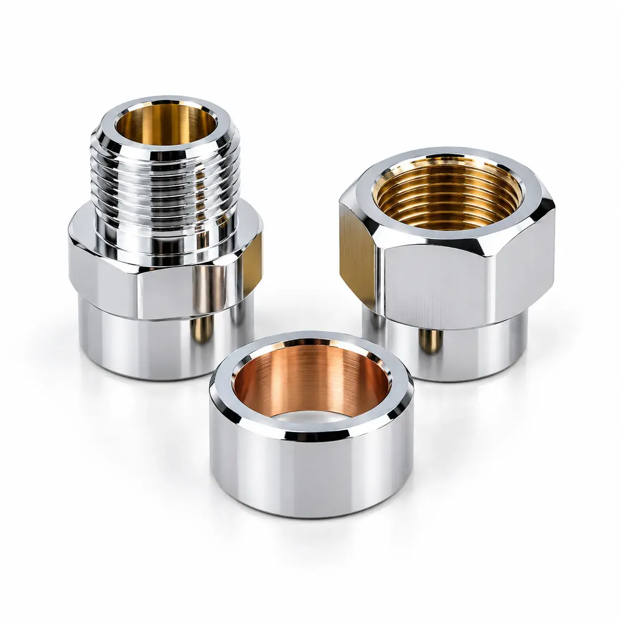Chrome plated brass and copper alloy parts