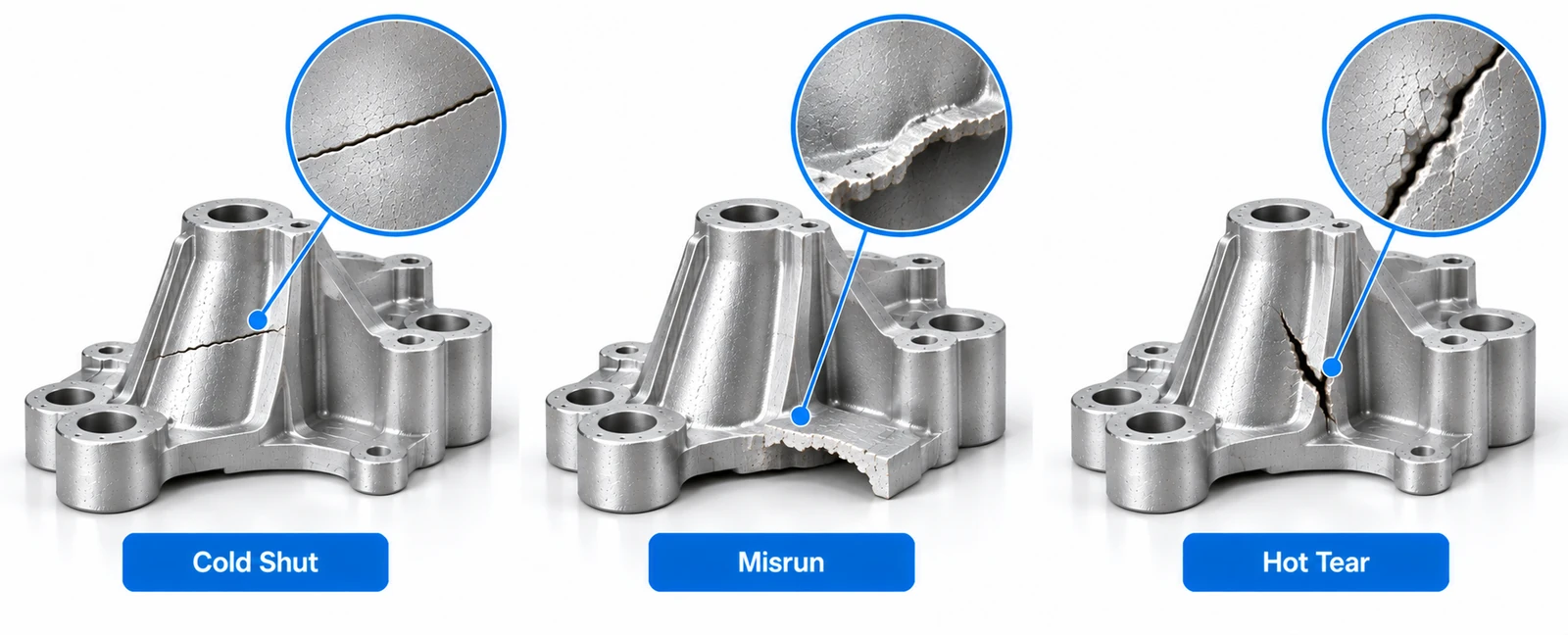 Difference between cold shut, misrun and hot tear casting defects
