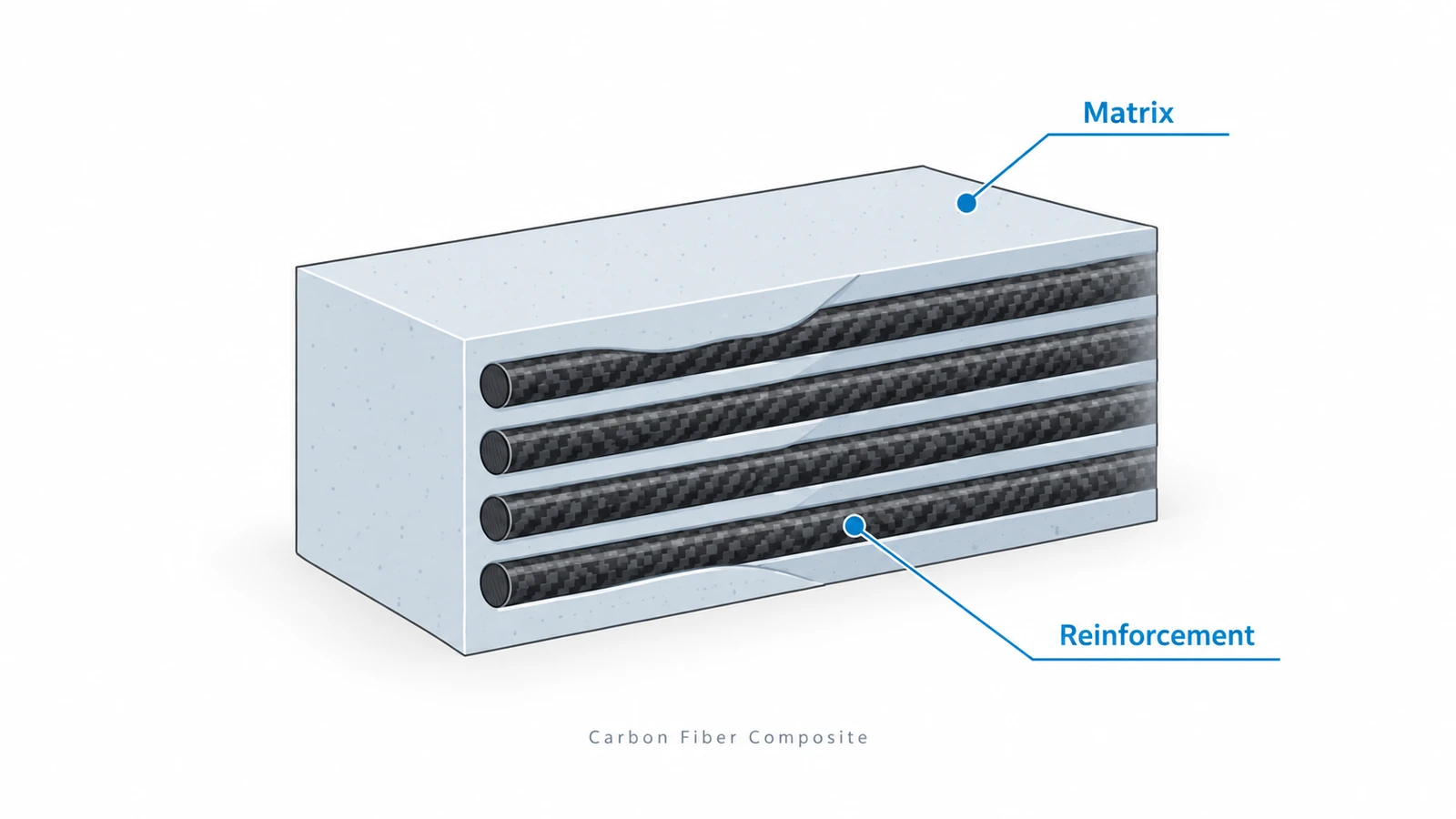 Carbon fiber composite showing matrix and reinforcement structure