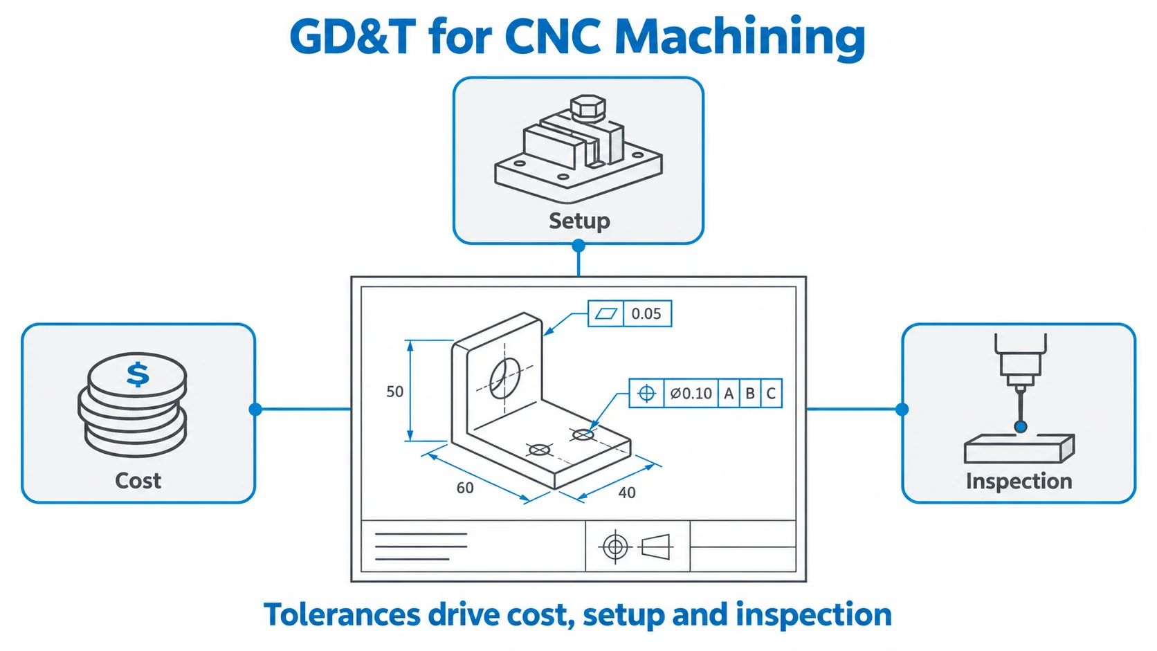 GD&T tolerances affect CNC machining cost setup and inspection