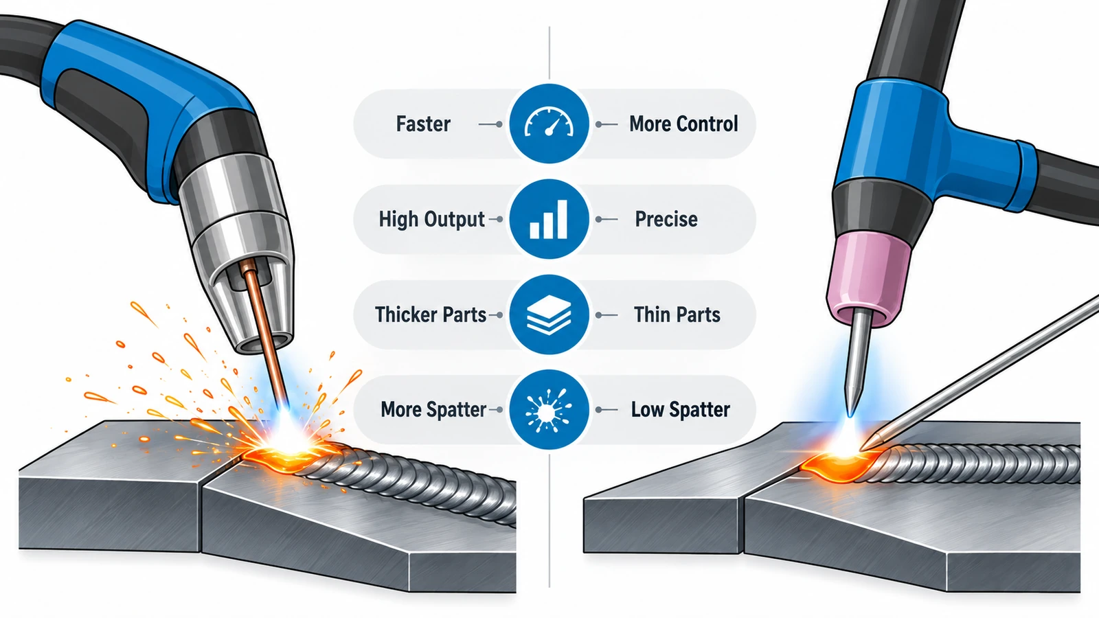 MIG vs TIG welding differences in speed, precision, material thickness and spatter