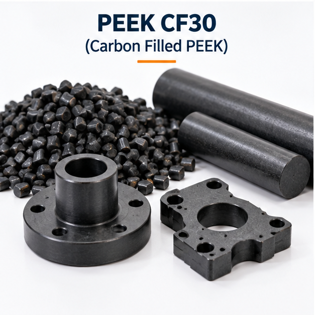 Carbon filled PEEK CF30 material and machined parts