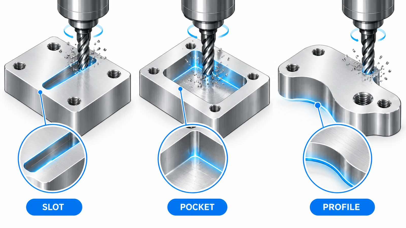 Slot milling vs pocket milling vs profile milling