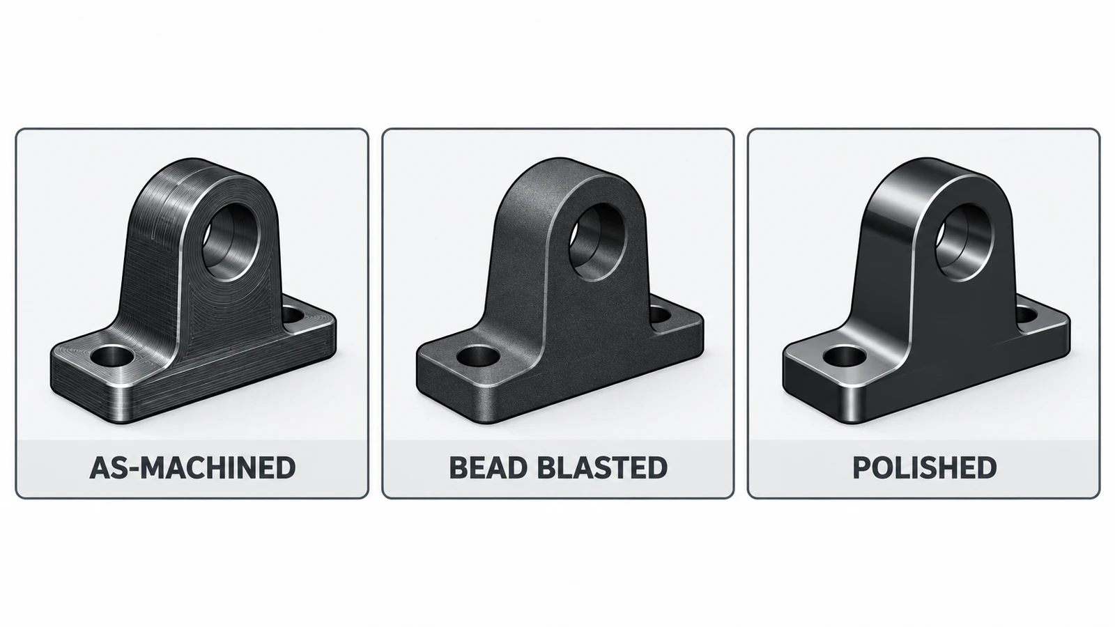 As machined bead blasted and polished aluminum surfaces before anodizing