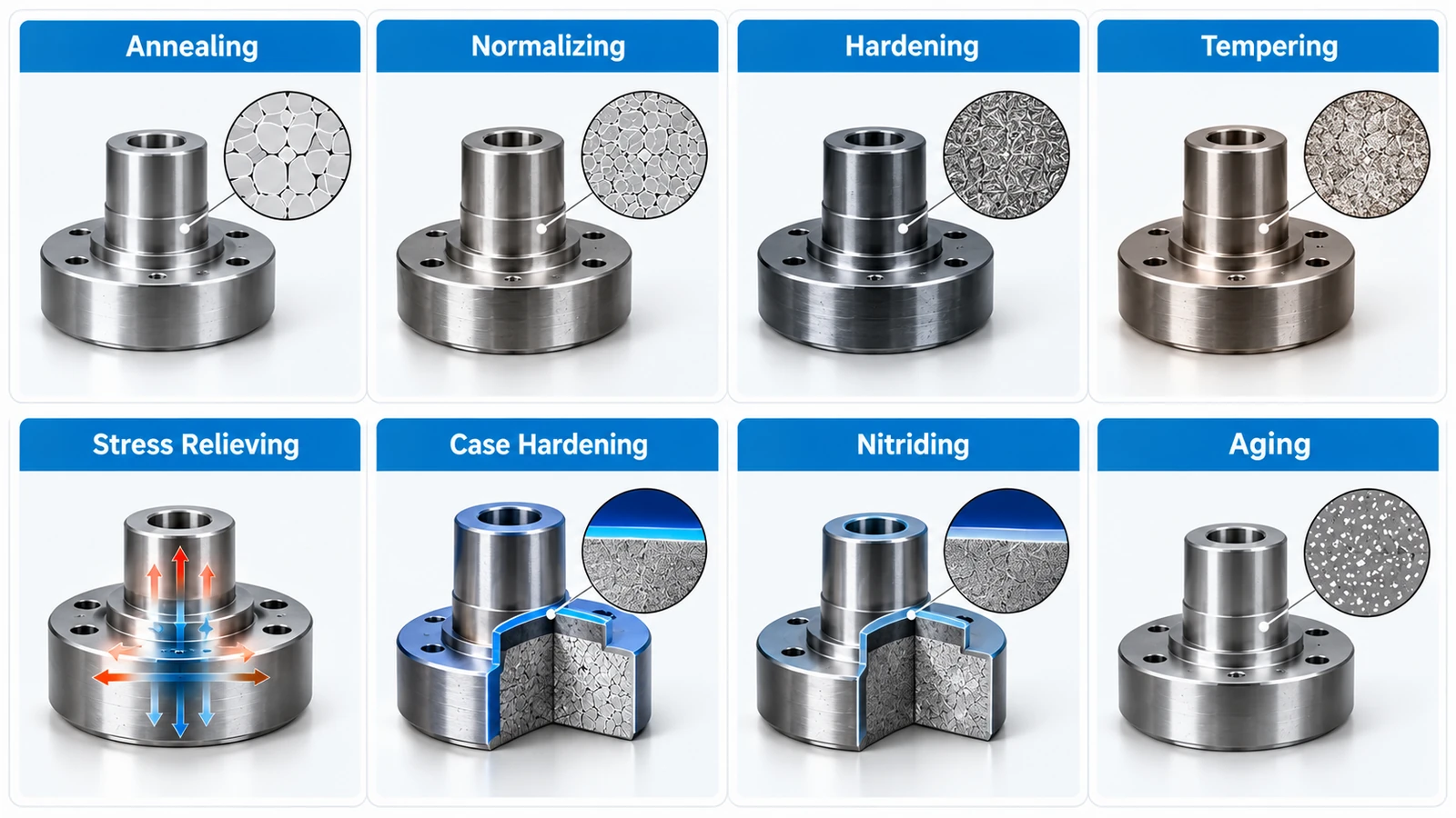 Eight common types of metal heat treatment including annealing hardening tempering and nitriding