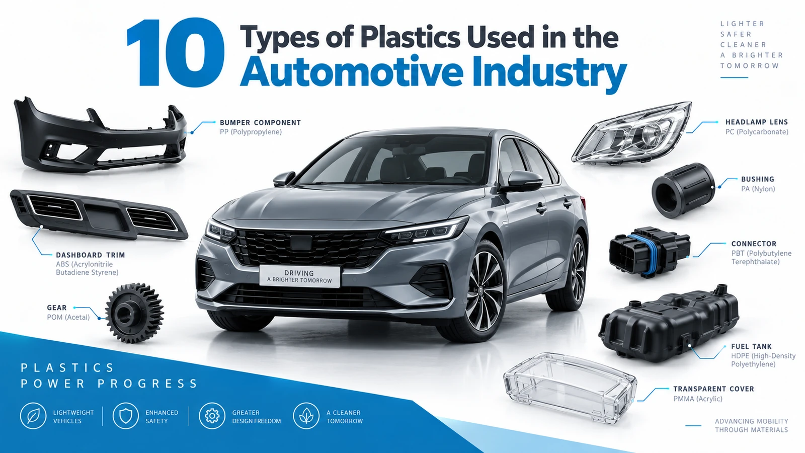 Types of plastics used in the automotive industry and common automotive plastic components