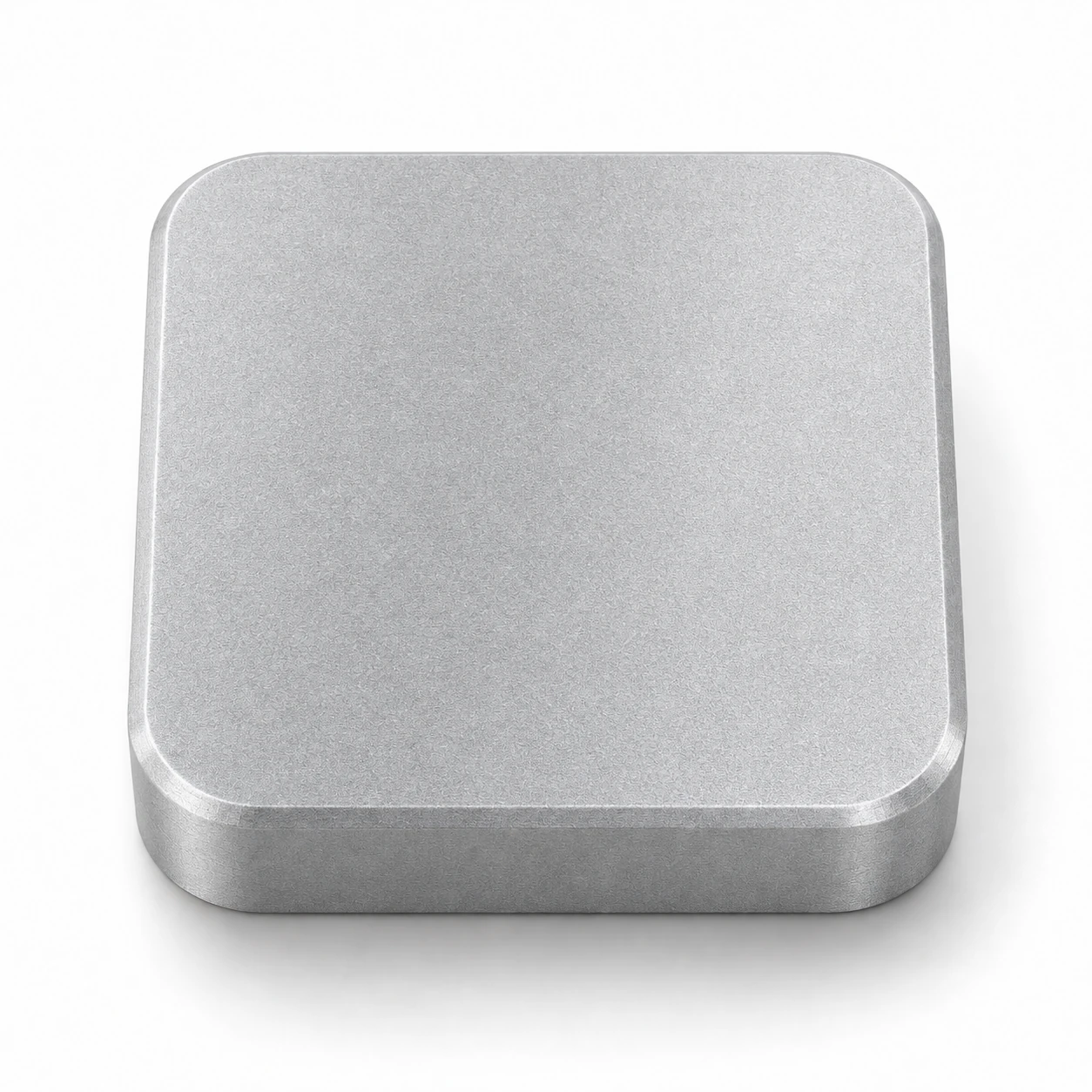 Bead blasted aluminum sample with uniform matte silver surface texture