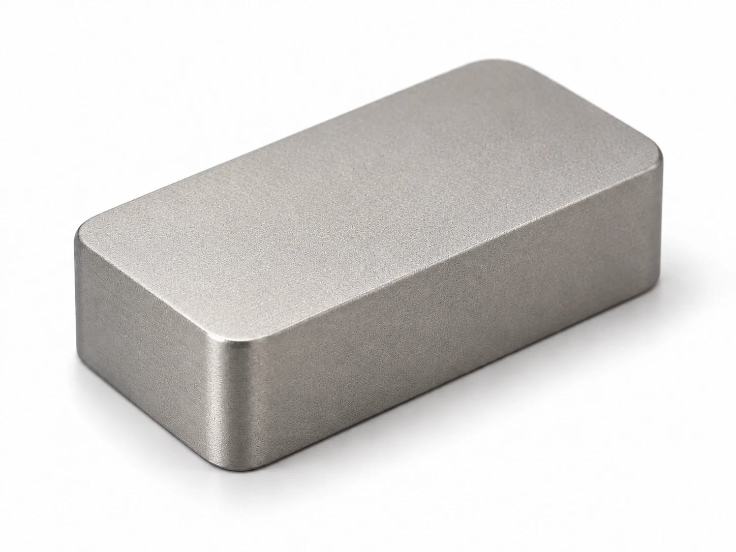 Bead-blasted titanium sample with uniform matte gray surface