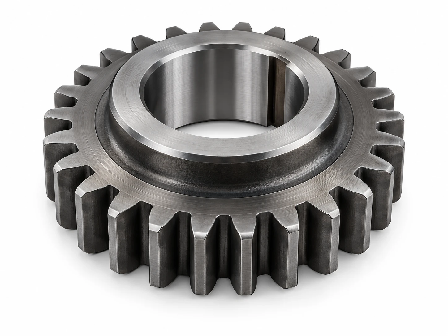 Machined carbon steel gear with precision teeth and central bore